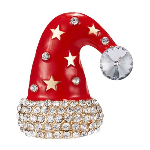 Broche chapeau de Noël rouge - Strass et émaillée Clj Charles Le Jeune