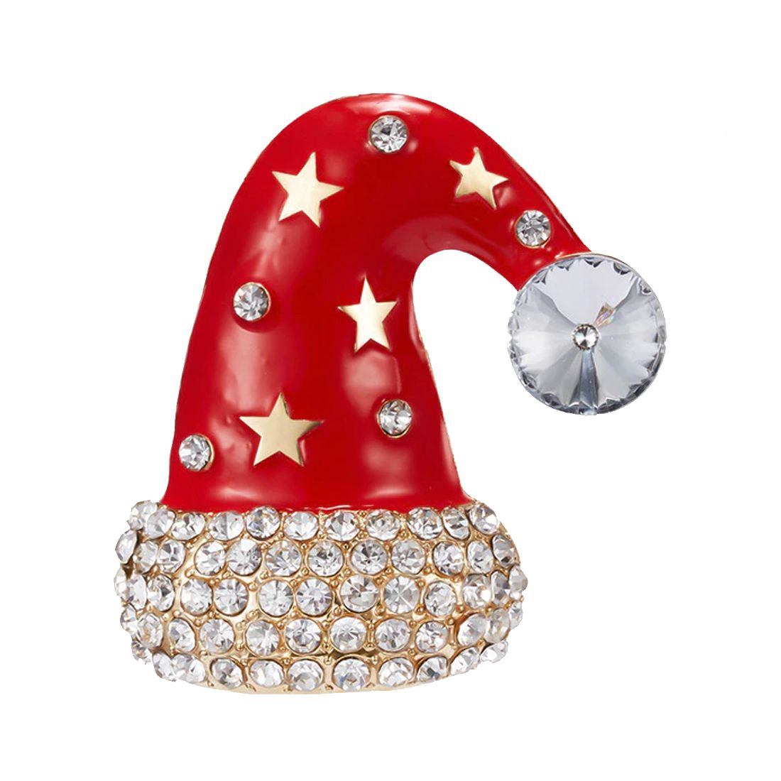 Broche chapeau de Noël rouge - Strass et émaillée