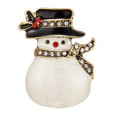 Broche Bonhomme de neige et chapeau noir - Strass et émaillée Clj Charles Le Jeune