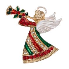 Broche Ange de Noël vert et rouge - Strass et émaillée Clj Charles Le Jeune