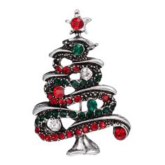 Broche Sapin argenté, vert et rouge - Strass et émaillée Clj Charles Le Jeune