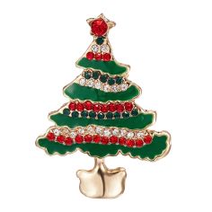 Broche sapin de Noël vert et rouge, pot doré - Strass et émaillée Clj Charles Le Jeune