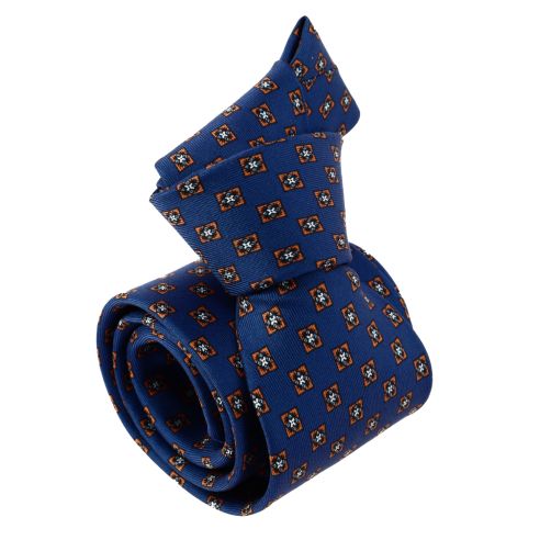 Cravate 3 plis en soie, Paris XVI - Bleu et carrés orange , Tony et Paul et Atelier Boivin Paris Tony & Paul