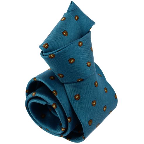 Cravate 3 plis en soie, Clichy - Bleu Turquoise et fleurs, Tony et Paul et Atelier Boivin Paris Tony & Paul