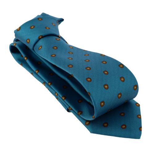 Cravate 3 plis en soie, Clichy - Bleu Turquoise et fleurs, Tony et Paul et Atelier Boivin Paris Tony & Paul