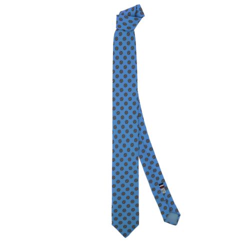 Cravate 3 plis en soie, Clichy - Bleu Turquoise et fleurs, Tony et Paul et Atelier Boivin Paris Tony & Paul