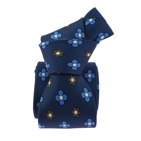Cravate 3 plis en soie, Neuilly - Fleurs bleues, Tony et Paul et Atelier Boivin Paris Tony & Paul