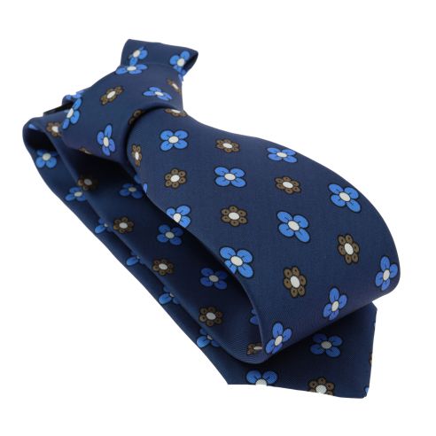 Cravate 3 plis en soie, Neuilly - Fleurs bleues, Tony et Paul et Atelier Boivin Paris Tony & Paul