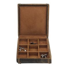 Ecrin 9 boutons de manchettte, Cubano, cuir marron patiné Friedrich 23