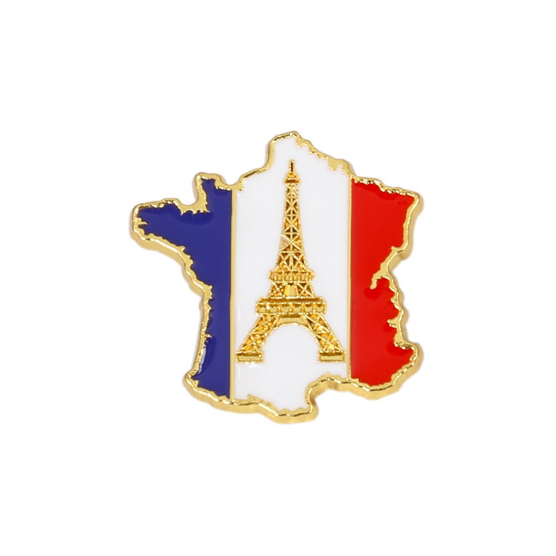 Pin's Tour Eiffel dorée dans carte de France bleu blanc rouge