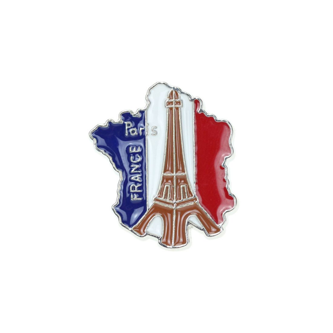 Pin's Tour Eiffel Argentée dans carte de France bleu blanc rouge
