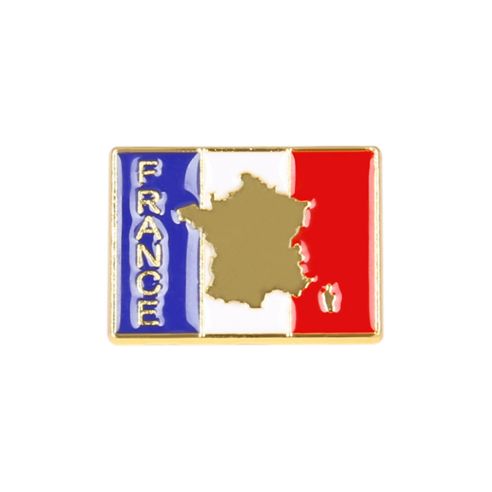 Pin's drapeau Français avec carte de France dorée Clj Charles Le Jeune