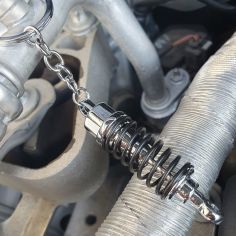 Porte clés amortisseur sport Chromé, voiture de course Clj Charles Le Jeune 2