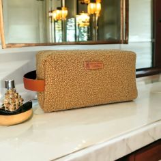 Trousse de toilette Bouclette Camel, Taille M, confectionnée en France Emmanuel Création 2