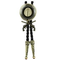 Bolo, Cravate Texane - Chapeau de Cowboy et 2 colts - Bronze antique Clj Charles Le Jeune