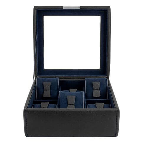 Ecrin 6 montres, Bond V2, noir, intérieur bleu, vitré Friedrich 23