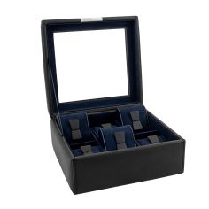 Ecrin 6 montres, Bond V2, noir, intérieur bleu, vitré Friedrich 23