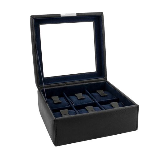 Ecrin 6 montres, Bond V2, noir, intérieur bleu, vitré Friedrich 23