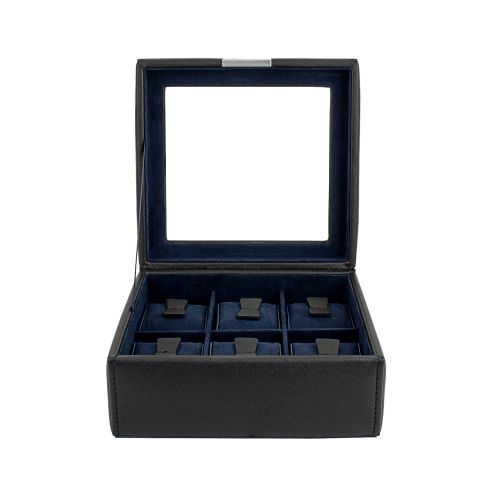 Ecrin 6 montres, Bond V2, noir, intérieur bleu, vitré Friedrich 23