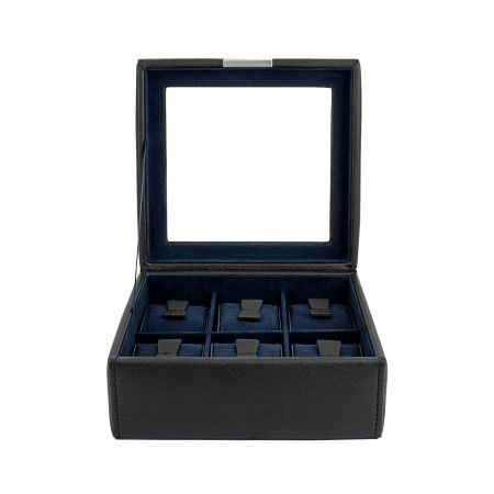 Ecrin 6 montres, Bond V2, noir, intérieur bleu, vitré Friedrich 23