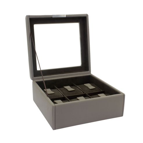 Ecrin 6 montres, Bond V2, gris, intérieur marron, vitré Friedrich 23