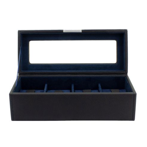 Ecrin 4 montres, Bond V2, noir intérieur bleu, vitré Friedrich 23