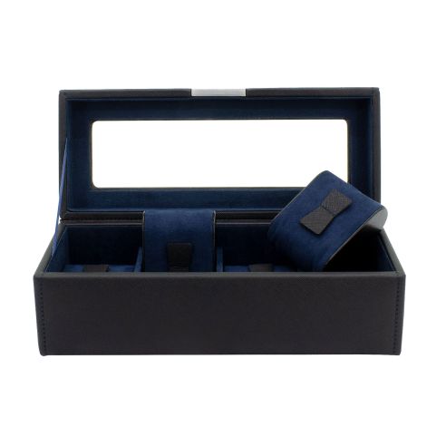 Ecrin 4 montres, Bond V2, noir intérieur bleu, vitré Friedrich 23