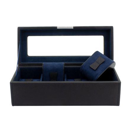 Ecrin 4 montres, Bond V2, noir intérieur bleu, vitré Friedrich 23
