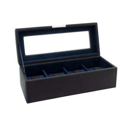 Ecrin 4 montres, Bond V2, noir intérieur bleu, vitré Friedrich 23