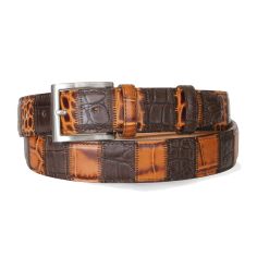 Ceinture cuir, Patchwork Lézard croco 35mm, Marron bords surpiqués Robert Charles 2