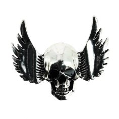 Broche tête de mort ailée couleur argentée - Accessoire mode rock et gothique