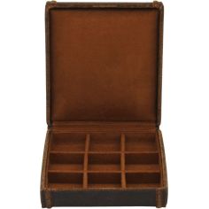 Ecrin 9 boutons de manchettte, Cubano, cuir marron havane Friedrich 23