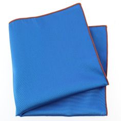 Pochette soie, Bleu Cina, ourlet orange Tony & Paul