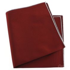 Pochette soie, Rouge Peonia, ourlet blanc Tony & Paul