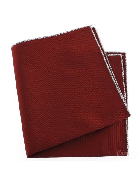 Pochette soie, Rouge Peonia, ourlet blanc Tony & Paul