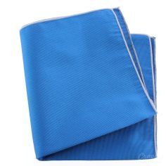 Pochette soie, Bleu Cina, ourlet Rose crocus Tony & Paul