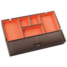 Valet cuir marron, intérieur orange. Dulwich Dulwich Designs