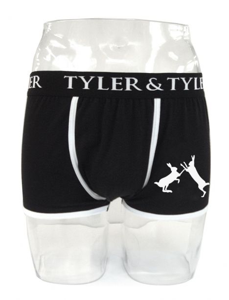Boxer homme noir, 2 lièvres blanc Tyler & Tyler