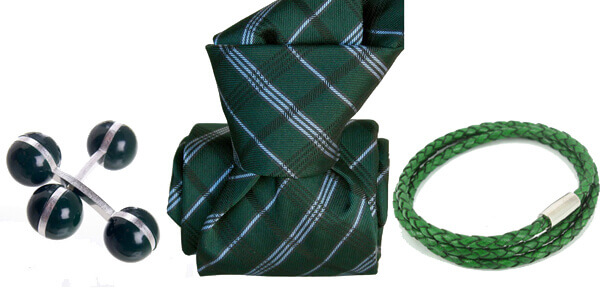 accessoires vert cravate bracelet cuir et boutons de manchette